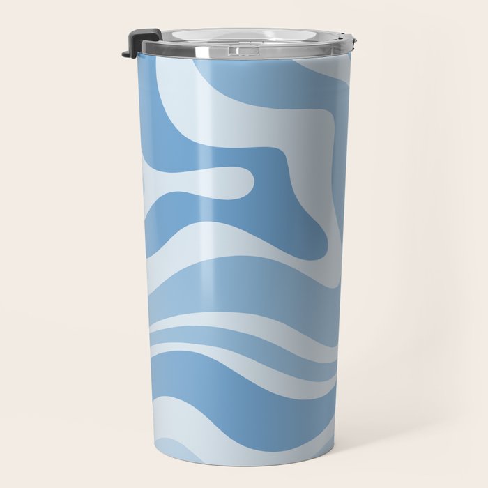 Retro Modern Liquid Swirl Abstract Pattern in Muted Blue Travel Mug Gallery Image 3