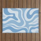 Retro Modern Liquid Swirl Abstract Pattern in Muted Blue Outdoor Rug Gallery Image 1