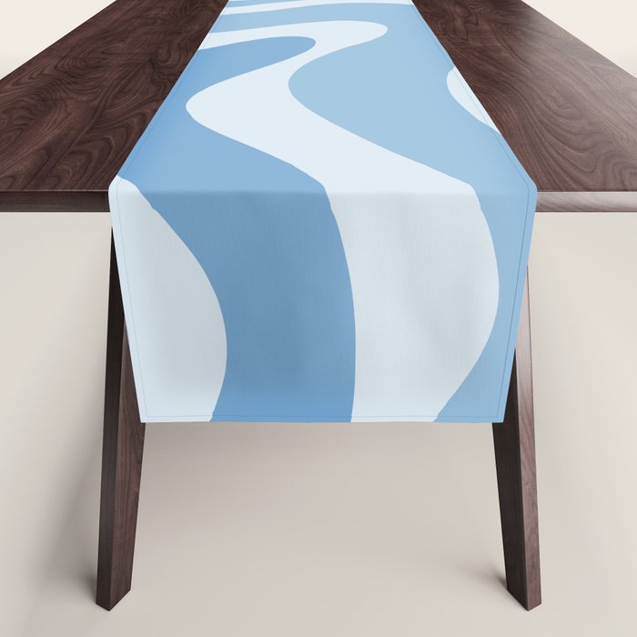 Retro Modern Liquid Swirl Abstract Pattern in Muted Blue Table Runner Gallery Image 1