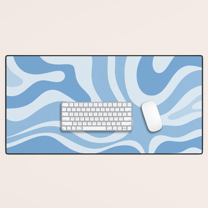 Retro Modern Liquid Swirl Abstract Pattern in Muted Blue Desk Mat Gallery Image 1