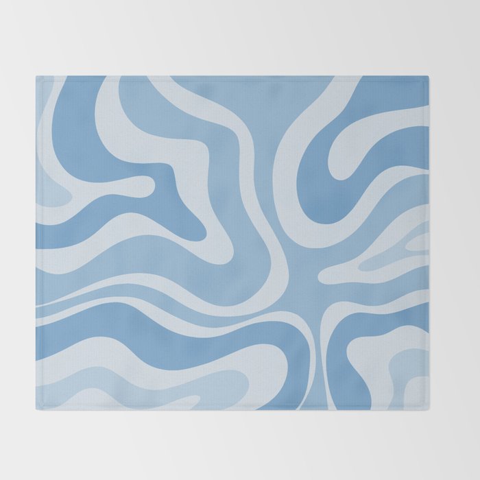 Retro Modern Liquid Swirl Abstract Pattern in Muted Blue Throw Blanket Gallery Image 2