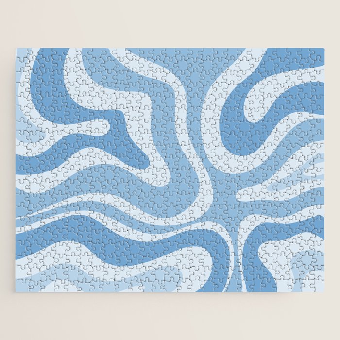 Retro Modern Liquid Swirl Abstract Pattern in Muted Blue Jigsaw Puzzle Gallery Image 1