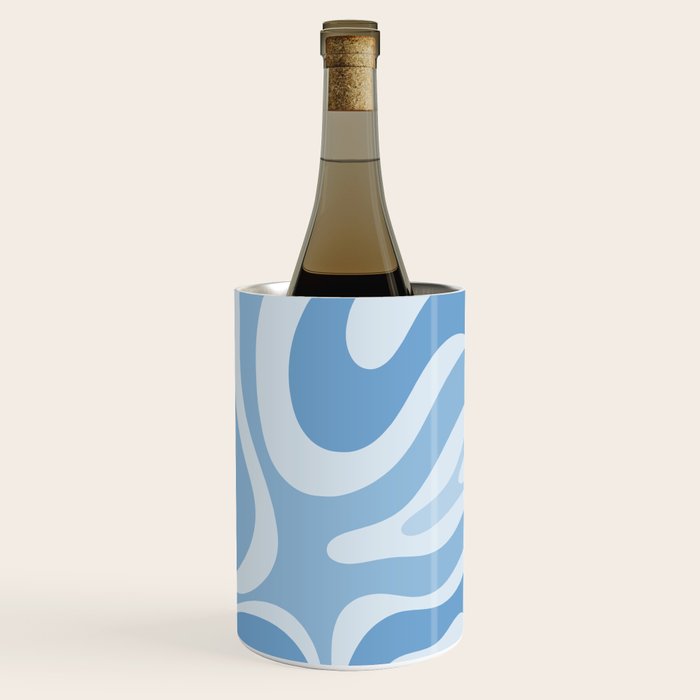 Retro Modern Liquid Swirl Abstract Pattern in Muted Blue Wine Chiller Gallery Image 3