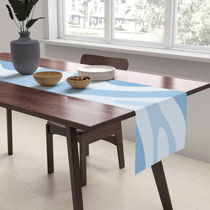 Retro Modern Liquid Swirl Abstract Pattern in Muted Blue Table Runner Gallery Image 2