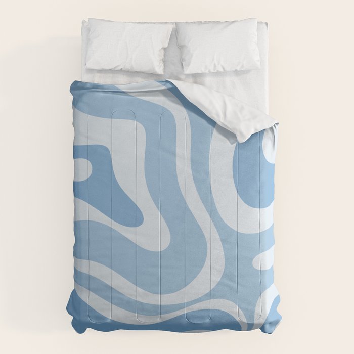 Retro Modern Liquid Swirl Abstract Pattern in Muted Blue Comforter Gallery Image 6