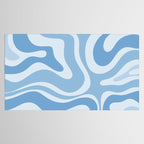 Retro Modern Liquid Swirl Abstract Pattern in Muted Blue Tablecloth Gallery Image 2