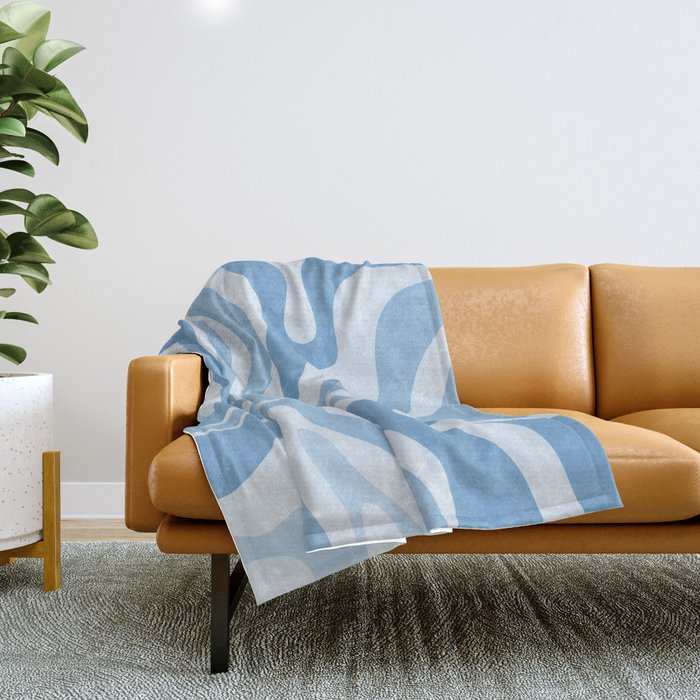 Retro Modern Liquid Swirl Abstract Pattern in Muted Blue Throw Blanket Gallery Image 1