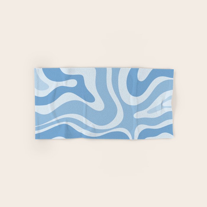 Retro Modern Liquid Swirl Abstract Pattern in Muted Blue Bath Towel Gallery Image 1