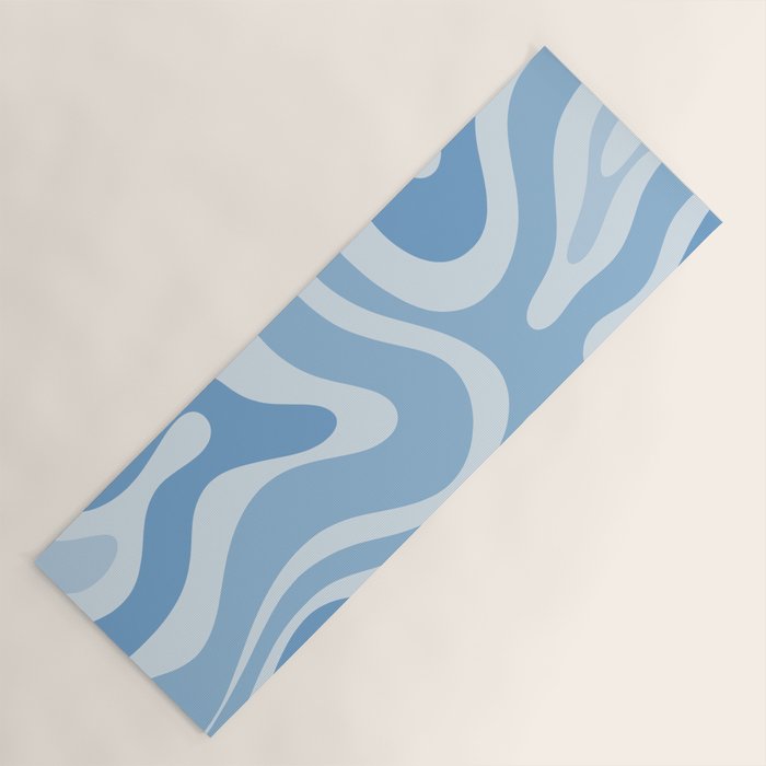 Retro Modern Liquid Swirl Abstract Pattern in Muted Blue Yoga Mat Gallery Image 1