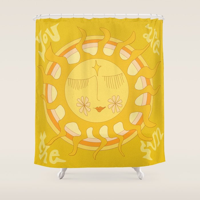 you are the sun // retro sunshine art by surfy birdy Shower Curtain Gallery Image 1