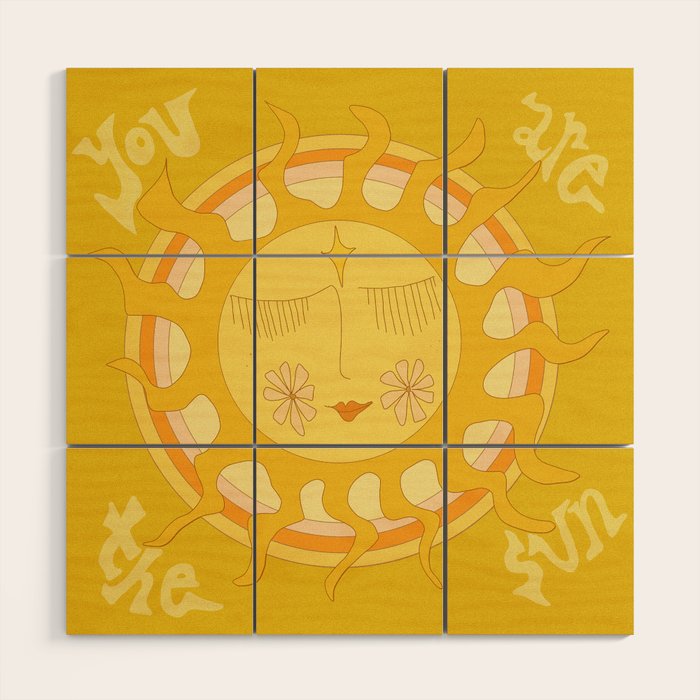 you are the sun // retro sunshine art by surfy birdy Wood Wall Art Gallery Image 1