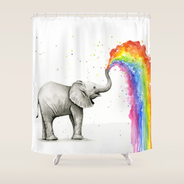 Rainbow Baby Elephant Shower Curtain Gallery Image 1