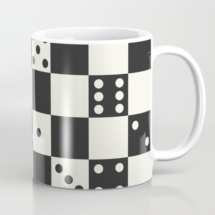 Checkered Dice Pattern (Creamy Milk & Dark Charcoal Color Palette) Coffee Mug Gallery Image 1