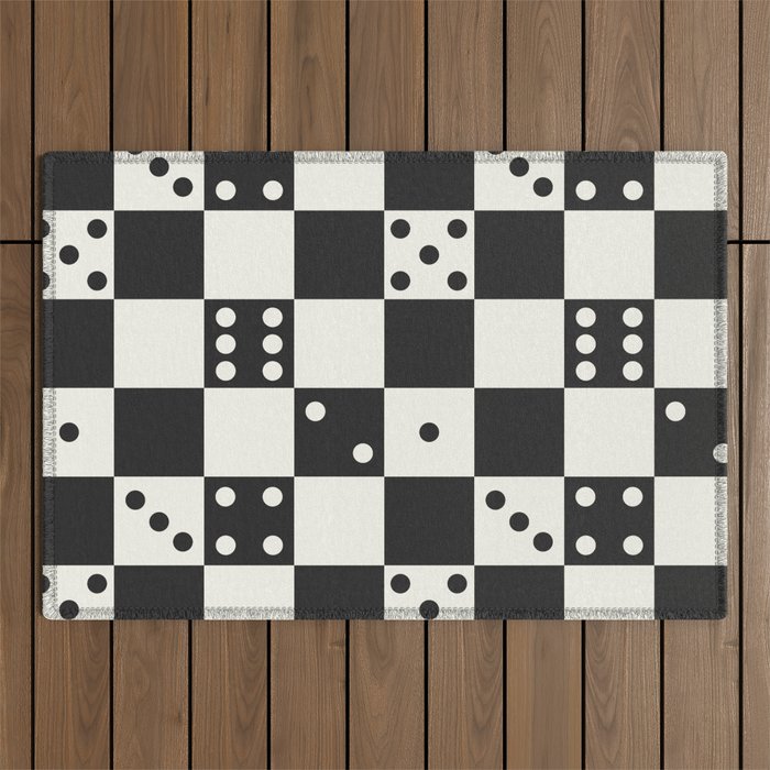 Checkered Dice Pattern (Creamy Milk & Dark Charcoal Color Palette) Outdoor Rug Gallery Image 1