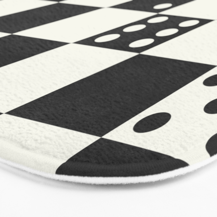 Checkered Dice Pattern (Creamy Milk & Dark Charcoal Color Palette) Bath Mat Gallery Image 3