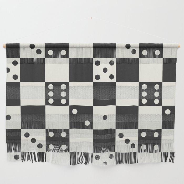 Checkered Dice Pattern (Creamy Milk & Dark Charcoal Color Palette) Wall Hanging Gallery Image 1