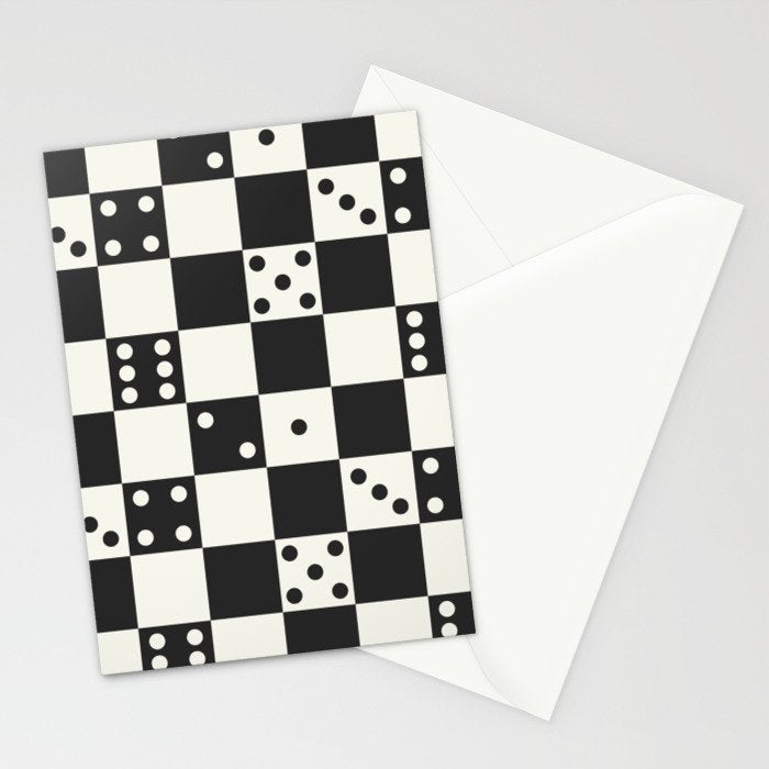Checkered Dice Pattern (Creamy Milk & Dark Charcoal Color Palette) Stationery Card Gallery Image 2