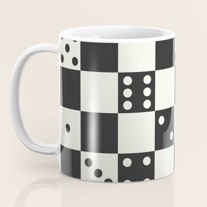 Checkered Dice Pattern (Creamy Milk & Dark Charcoal Color Palette) Coffee Mug Gallery Image 3