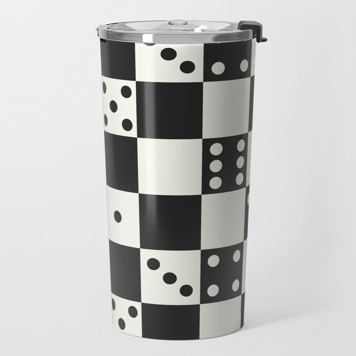 Checkered Dice Pattern (Creamy Milk & Dark Charcoal Color Palette) Travel Mug Gallery Image 2