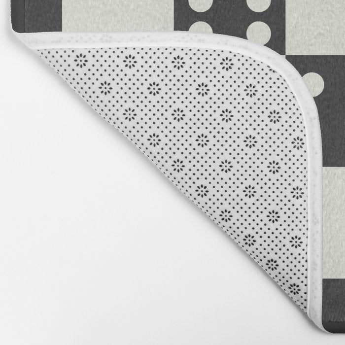 Checkered Dice Pattern (Creamy Milk & Dark Charcoal Color Palette) Bath Mat Gallery Image 2