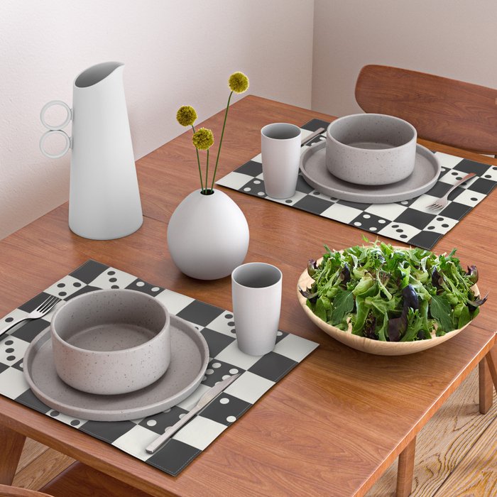 Checkered Dice Pattern (Creamy Milk & Dark Charcoal Color Palette) Placemat Gallery Image 2