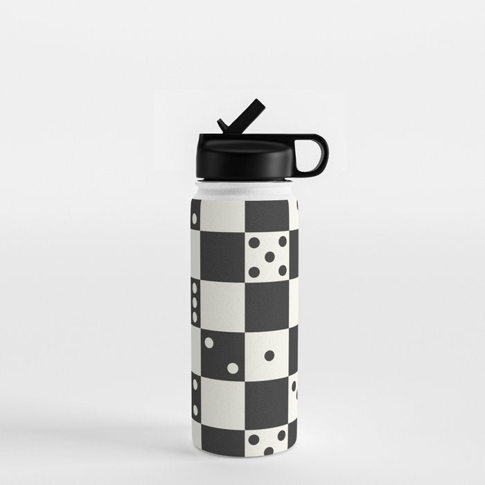 Checkered Dice Pattern (Creamy Milk & Dark Charcoal Color Palette) Water Bottle Gallery Image 1