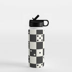 Checkered Dice Pattern (Creamy Milk & Dark Charcoal Color Palette) Water Bottle Gallery Image 1