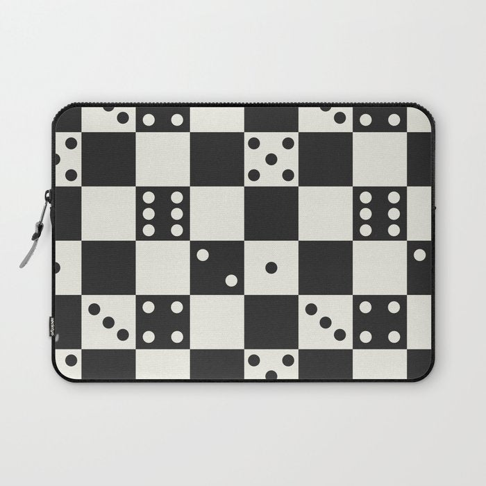 Checkered Dice Pattern (Creamy Milk & Dark Charcoal Color Palette) Laptop Sleeve Gallery Image 1