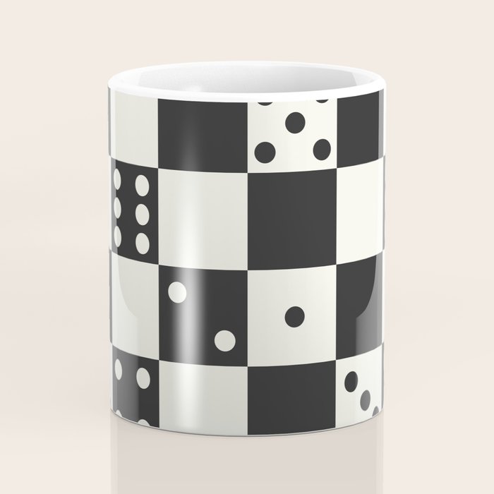 Checkered Dice Pattern (Creamy Milk & Dark Charcoal Color Palette) Coffee Mug Gallery Image 4