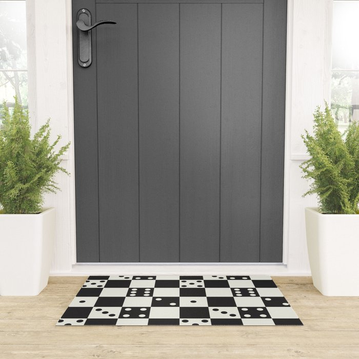 Checkered Dice Pattern (Creamy Milk & Dark Charcoal Color Palette) Welcome Mat Gallery Image 3