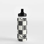 Checkered Dice Pattern (Creamy Milk & Dark Charcoal Color Palette) Water Bottle Gallery Image 2
