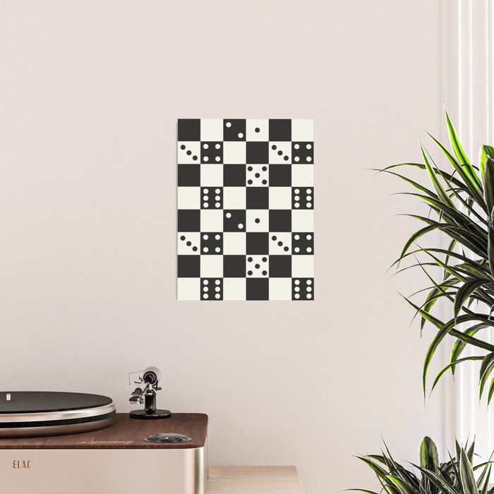 Checkered Dice Pattern (Creamy Milk & Dark Charcoal Color Palette) Poster Gallery Image 2