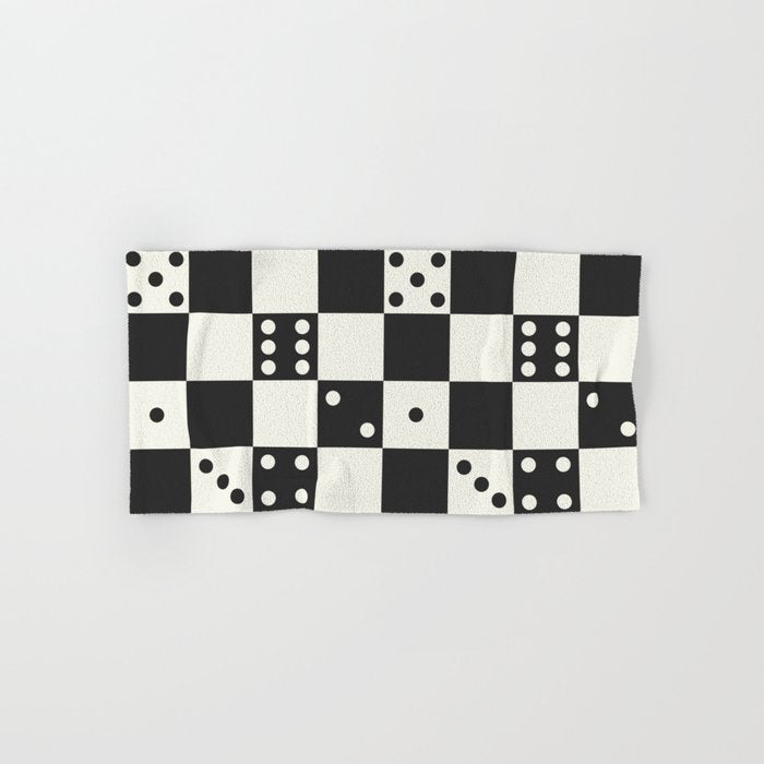 Checkered Dice Pattern (Creamy Milk & Dark Charcoal Color Palette) Bath Towel Gallery Image 1