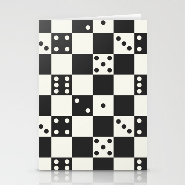Checkered Dice Pattern (Creamy Milk & Dark Charcoal Color Palette) Stationery Card Gallery Image 1