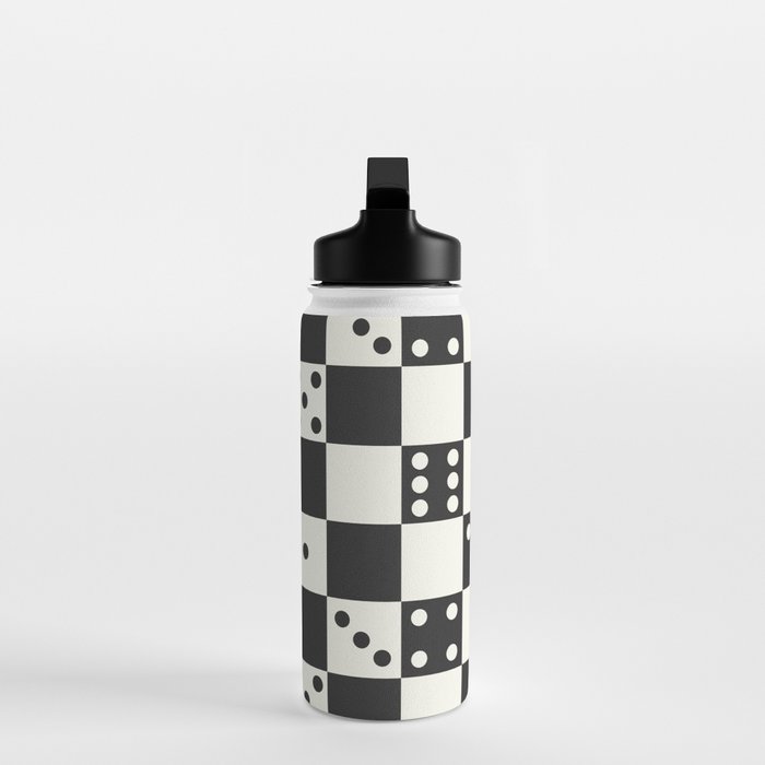 Checkered Dice Pattern (Creamy Milk & Dark Charcoal Color Palette) Water Bottle Gallery Image 3