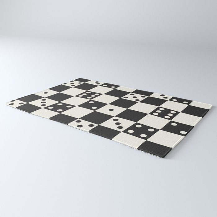 Checkered Dice Pattern (Creamy Milk & Dark Charcoal Color Palette) Rug Gallery Image 3