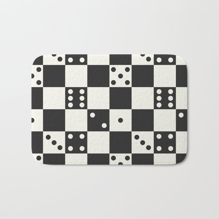 Checkered Dice Pattern (Creamy Milk & Dark Charcoal Color Palette) Bath Mat Gallery Image 1