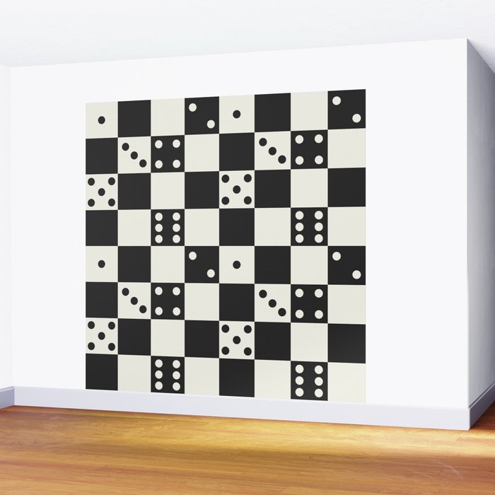 Checkered Dice Pattern (Creamy Milk & Dark Charcoal Color Palette) Wall Mural Gallery Image 2