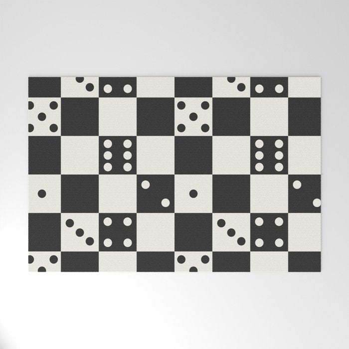 Checkered Dice Pattern (Creamy Milk & Dark Charcoal Color Palette) Welcome Mat Gallery Image 1
