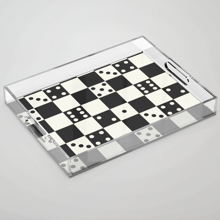 Checkered Dice Pattern (Creamy Milk & Dark Charcoal Color Palette) Acrylic Tray Gallery Image 1