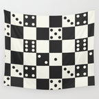 Checkered Dice Pattern (Creamy Milk & Dark Charcoal Color Palette) Wall Tapestry Gallery Image 4