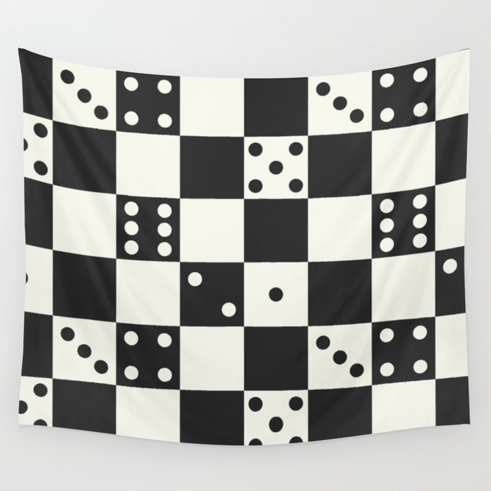 Checkered Dice Pattern (Creamy Milk & Dark Charcoal Color Palette) Wall Tapestry Gallery Image 4