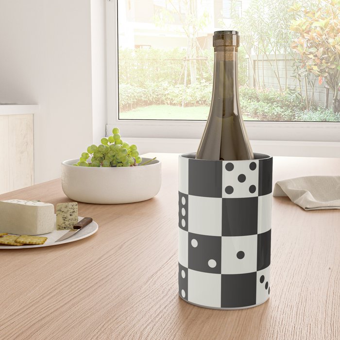 Checkered Dice Pattern (Creamy Milk & Dark Charcoal Color Palette) Wine Chiller Gallery Image 4