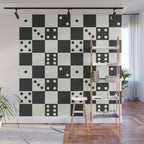 Checkered Dice Pattern (Creamy Milk & Dark Charcoal Color Palette) Wall Mural Gallery Image 1