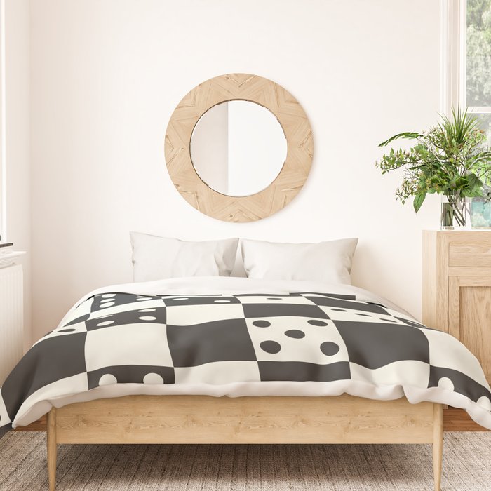 Checkered Dice Pattern (Creamy Milk & Dark Charcoal Color Palette) Duvet Cover Gallery Image 3