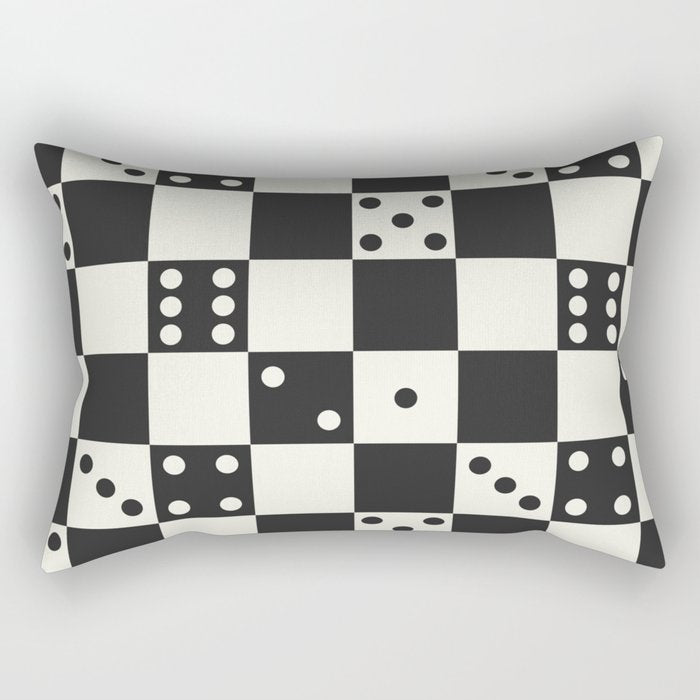 Checkered Dice Pattern (Creamy Milk & Dark Charcoal Color Palette) Rectangular Pillow Gallery Image 2