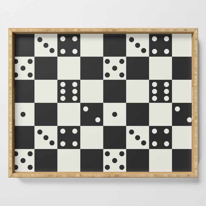 Checkered Dice Pattern (Creamy Milk & Dark Charcoal Color Palette) Serving Tray Gallery Image 1