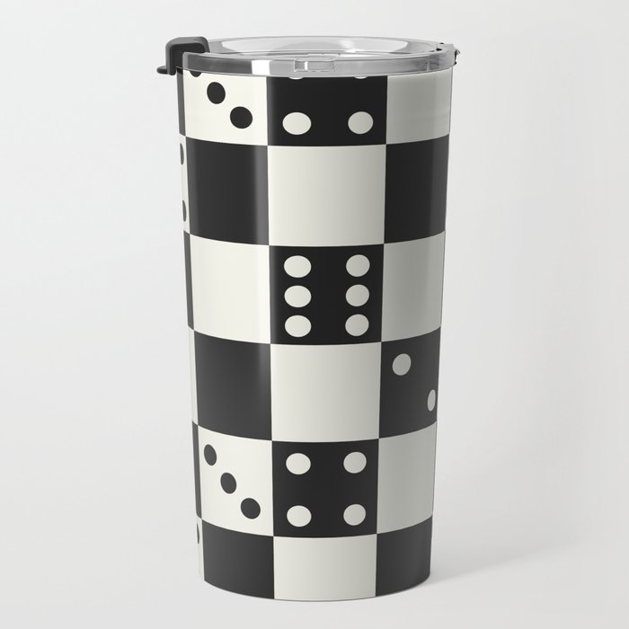 Checkered Dice Pattern (Creamy Milk & Dark Charcoal Color Palette) Travel Mug Gallery Image 3