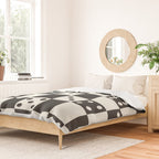 Checkered Dice Pattern (Creamy Milk & Dark Charcoal Color Palette) Duvet Cover Gallery Image 2