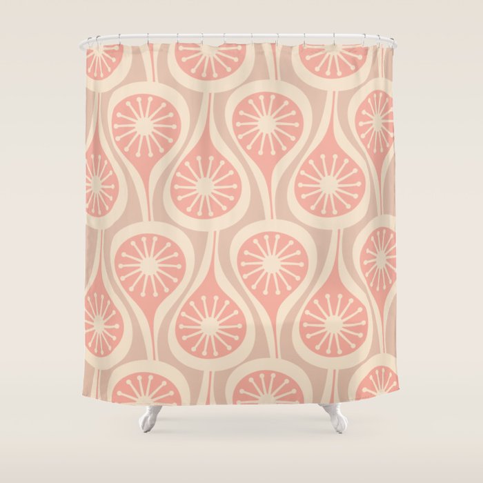 Mid Century Modern Atomic Drops Retro Pattern in Dusky Blush Pink Shower Curtain Gallery Image 1